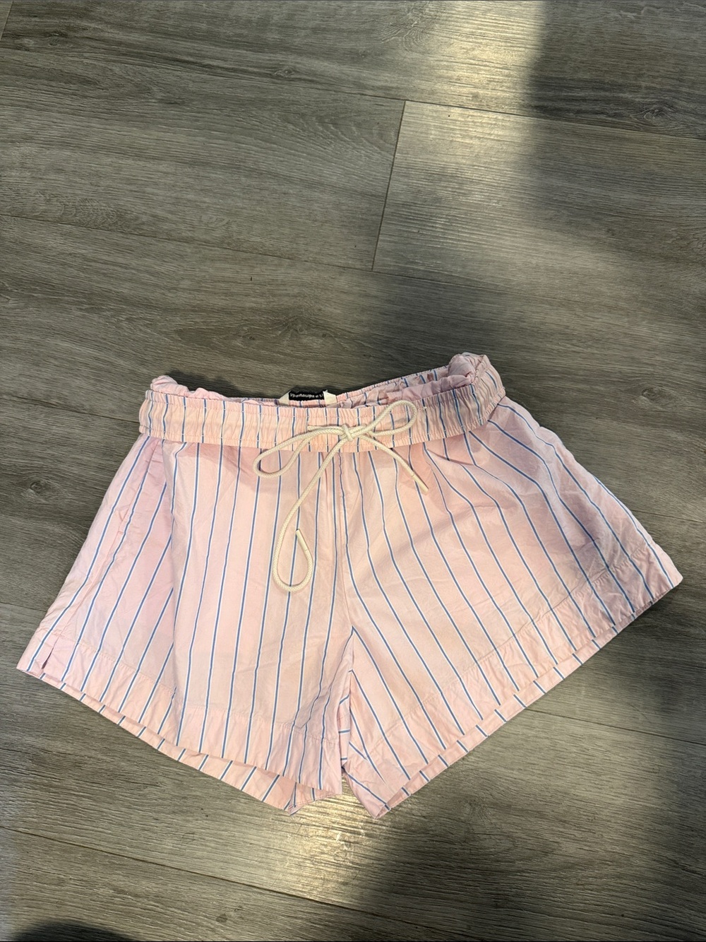 Light Pink Striped Drawstring Women’s Shorts 100% Cotton